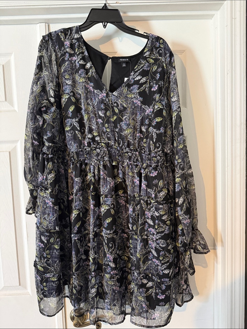 torrid Black Floral Long Sleeve Tiered Dress